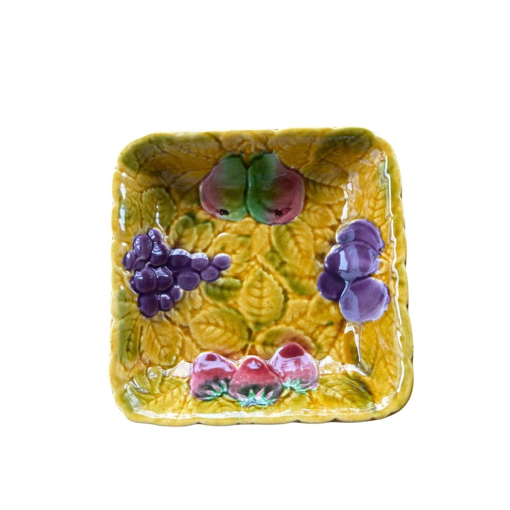 Antique French Sarreguemines Barbotine Fruit Platter – 1930s Majolica Decor‎